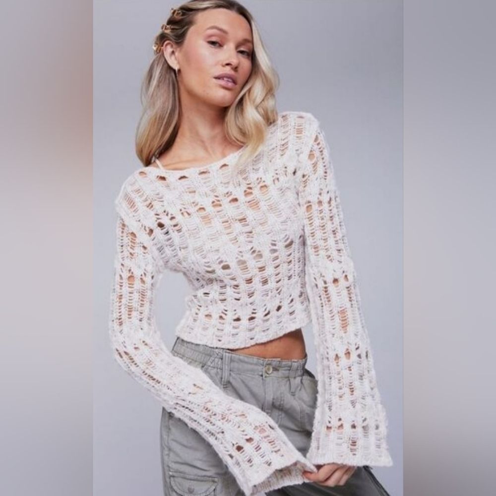 🔸️NWT Sincerely Jules White Loose Knit Bell Sleeve Sweater Large